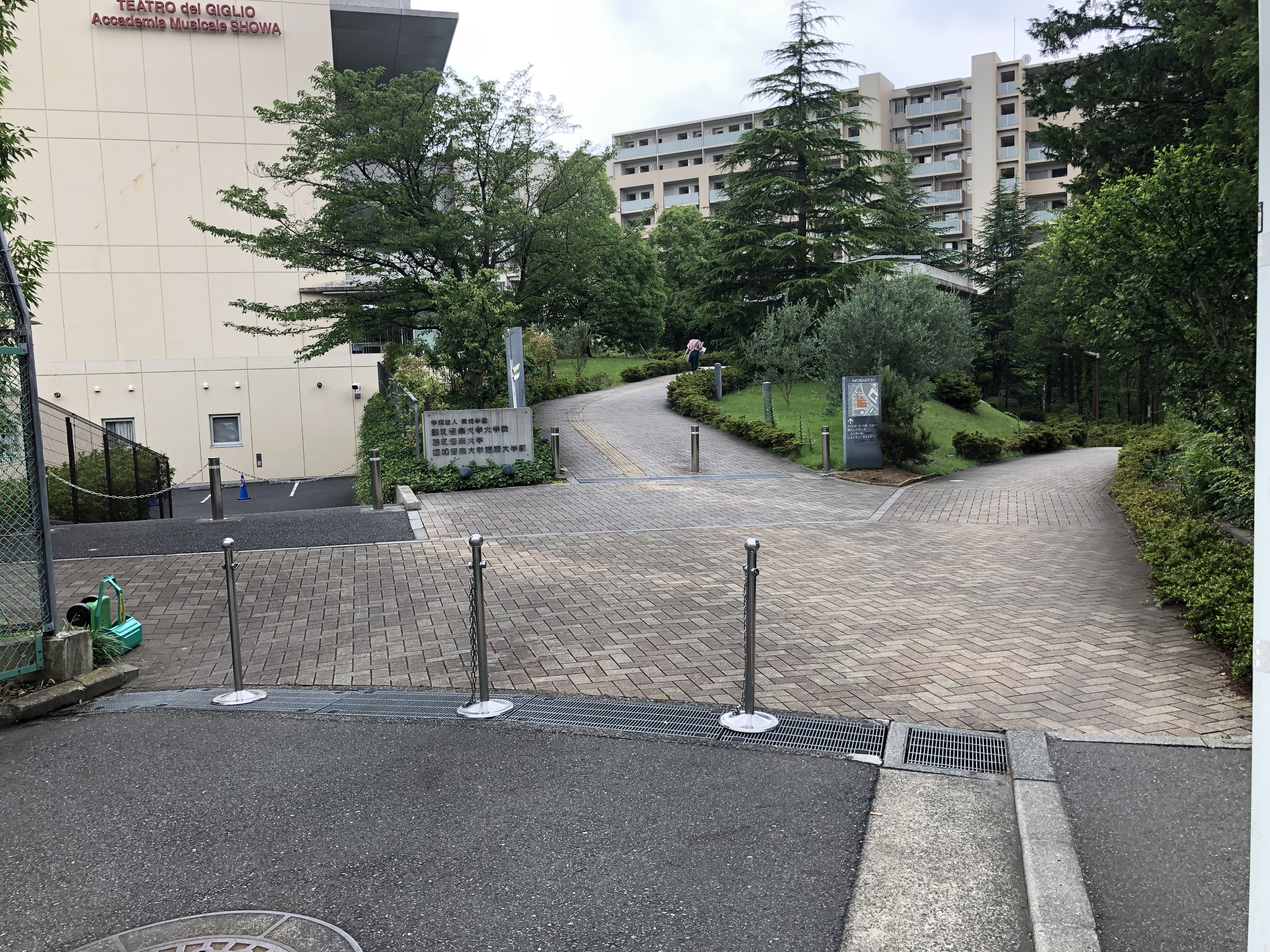 昭和音楽大学入口。道が3又にわかれている。