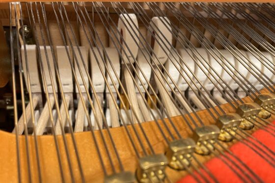 ピアノの弦を叩くハンマーの様子。前から見たところ。