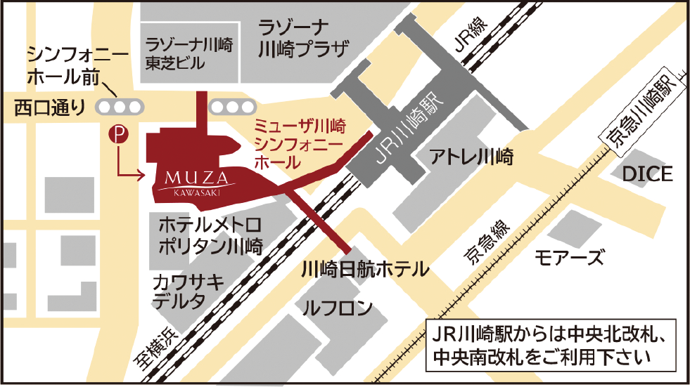 ミューザ川崎シンフォニーホールへの地図画像